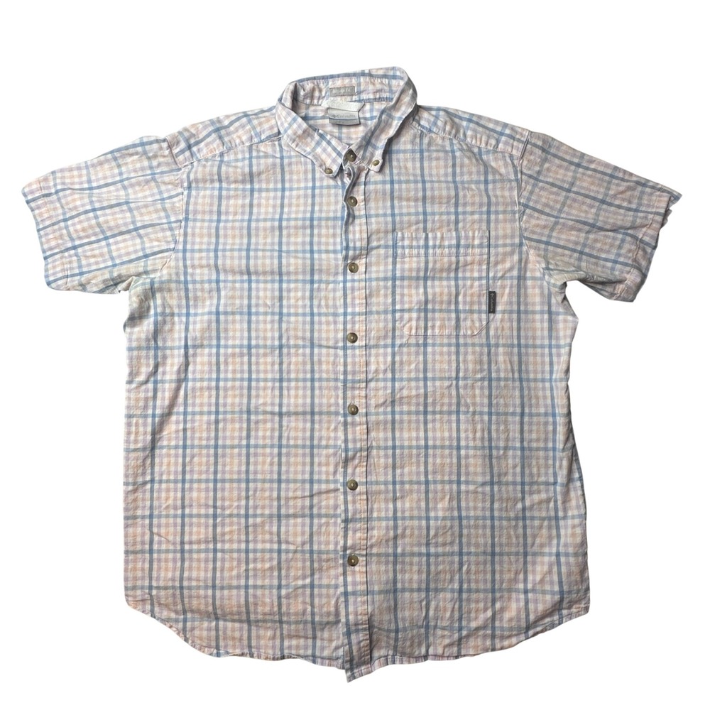 Columbia Shirt Mens‎ L Blue Plaid AM9132 Button Down Short Sleeve Regular Fit